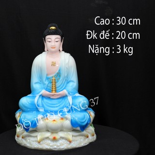 Tượng phật dược sư ngồi đài sen - màu xanh biển