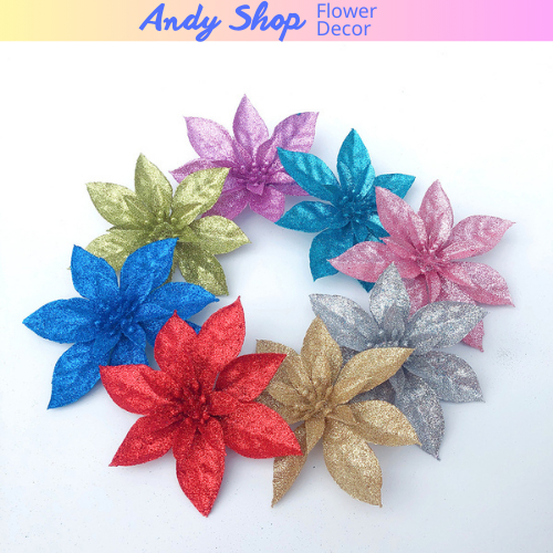 Hoa trà nhũ kim tuyến trang trí tháp bánh, oản lộc Phụ kiện trang trí tết - Andy shop