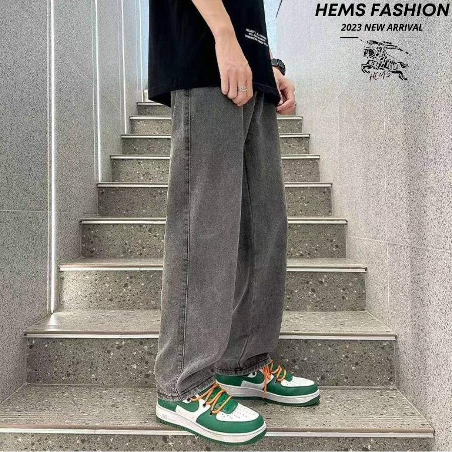 Quần jean trơn nam nữ form rộng Hem Fashion, quần bò baggy unisex ống suông dễ phối đồ, chất jean đẹp | BigBuy360 - bigbuy360.vn