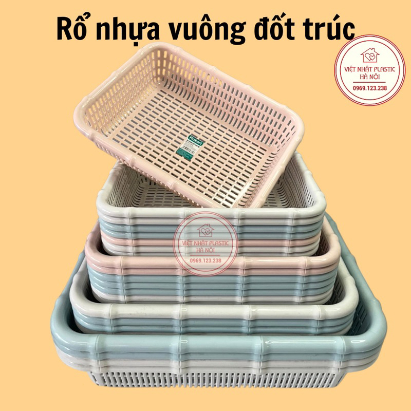 Rổ nhựa vuông đốt trúc Việt Nhật 4 size, Khay nhựa chữ nhật đựng đồ dùng nhà tắm,nhà bếp (MS 3536/3536/3538/3539)