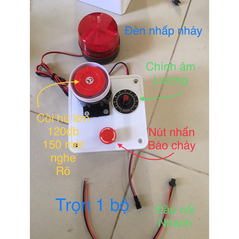 Bộ báo cháy hộ liên gia , quán karaoke phòng kín,có dây kết nối , còi hú lớn , đèn nháy