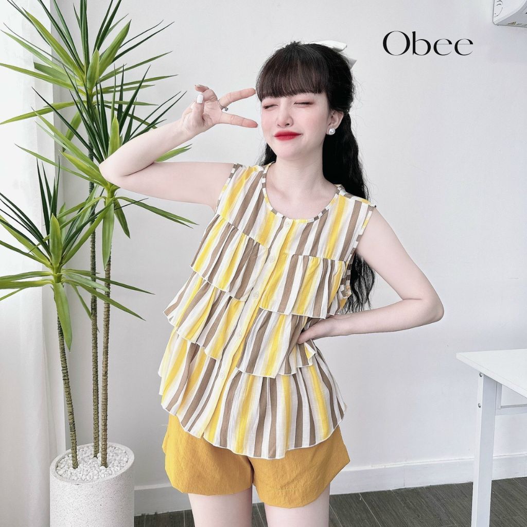 Đồ bộ nữ Obee Closet Set đùi sát nách áo tầng xinh xắn freesize <58kg