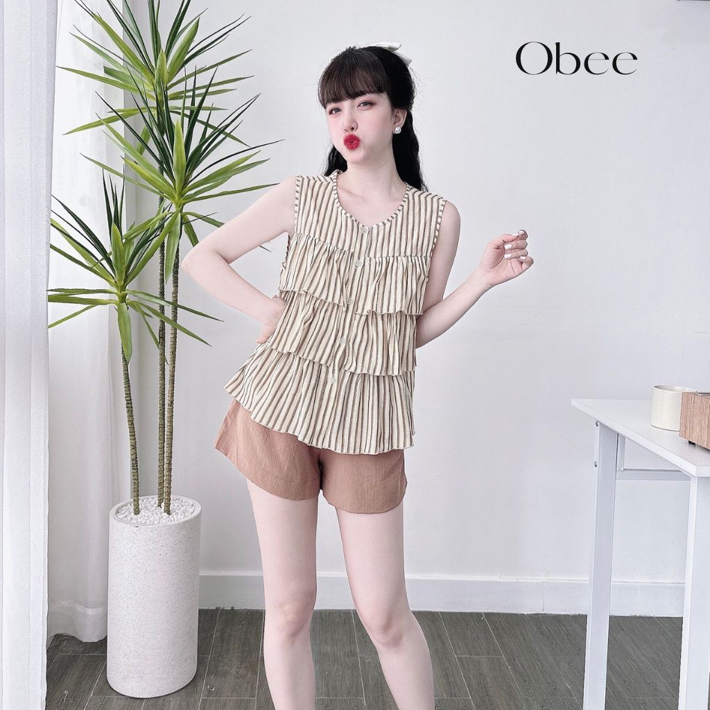 Đồ bộ nữ Obee Closet Set đùi sát nách áo tầng xinh xắn freesize <58kg