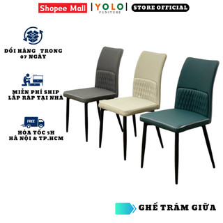 Ghế Ăn Bọc Da Pu YoLo Trám Giữa, Chân Sắt Sơn Tĩnh Điện. Nhập Khẩu Cao Cấp Hiện Đại, Phù Hợp Căn Hộ Chung Cư Gia Đình