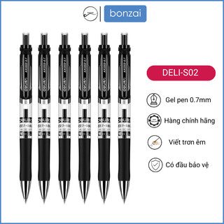 Bút gel Deli S02 ngòi 0,7mm mực đen ngòi to dùng cho sinh viên văn phòng.