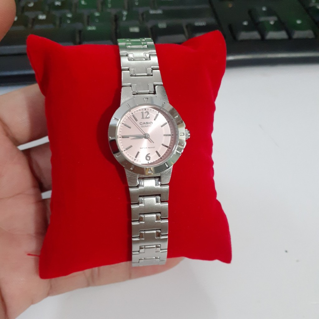Đồng hồ nữ Casio chính hãng Mặt hồng dây thép 2 hand si Nhật