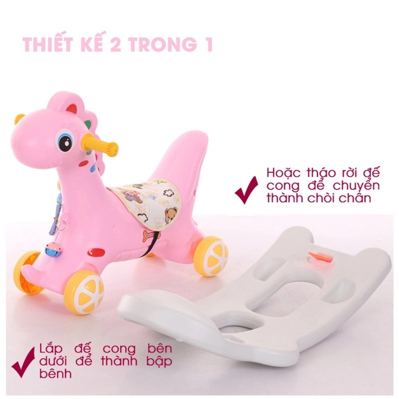 NGỰA BẬP BÊNH 2IN1 CHO CÁC BÉ KIÊM XE CHÒI CHÂN CHO BÉ VUI CHƠI TẠI NHÀ CỰC XINH I