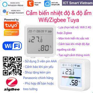 Cảm biến nhiệt độ & độ ẩm Wifi/Zigbee Tuya, hiển thị màn hình LCD
