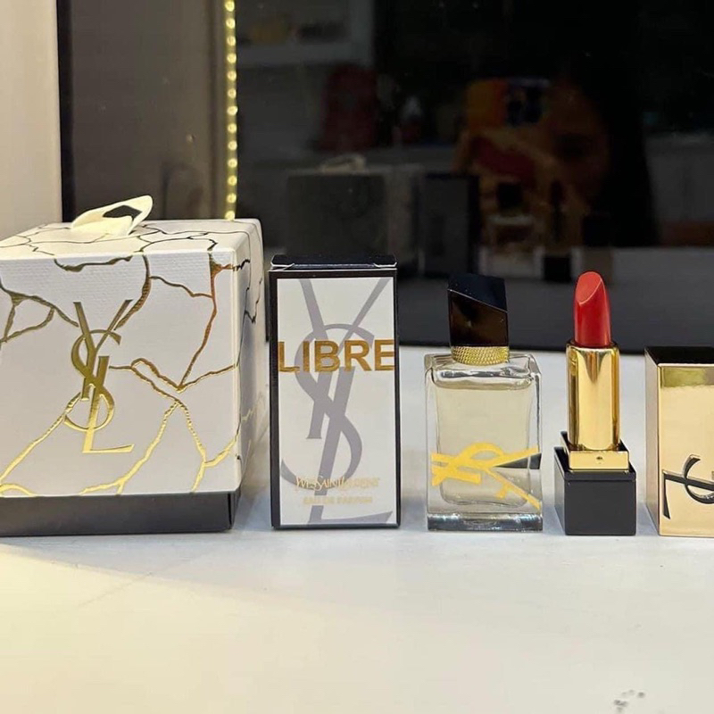 Set mini YSL 2 món: nước hoa Libre EDP 7.5ml & son mini RM Rouge Muse 1.3gr