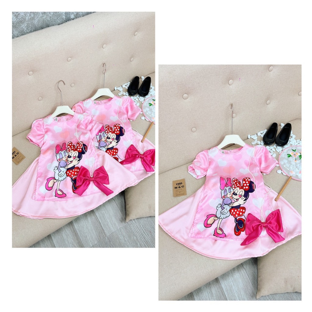 Váy lụa mickey kèm túi bé gái