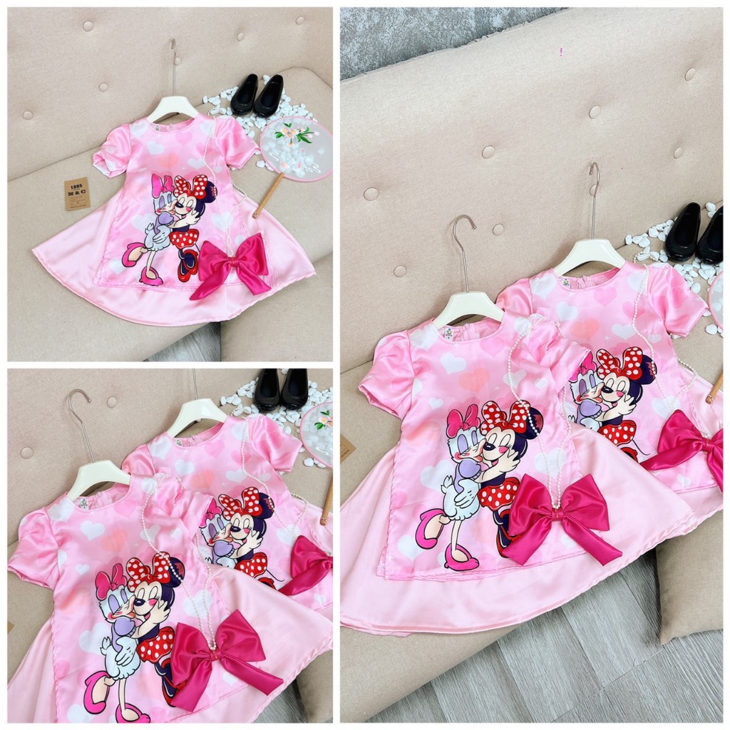 Váy lụa mickey kèm túi bé gái