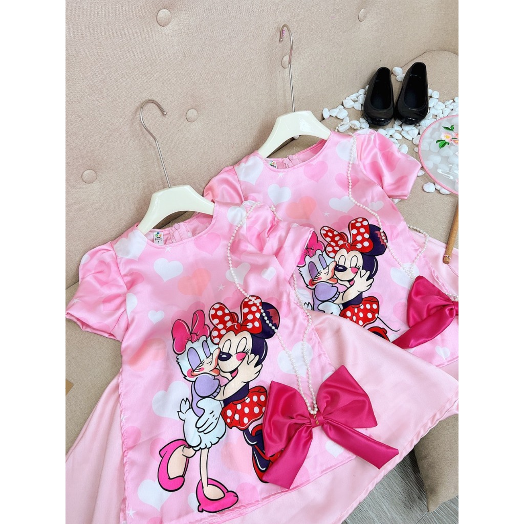 Váy lụa mickey kèm túi bé gái