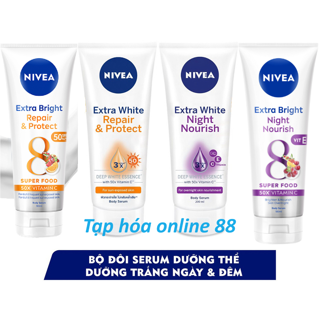 Serum dưỡng thể trắng da Nivea Extra White Night Nourish / Extra Bright Repair & Protect 180ml