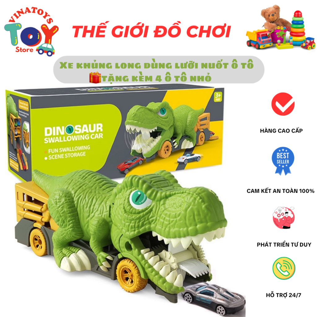 Đồ Chơi Xe Khủng Long Nuốt Chửng Ô Tô VINATOYS, Siêu To Khổng Lồ Cho Bé (kèm xe ô tô hợp kim cao cấp)