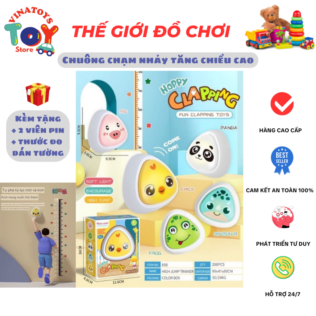 Đồ Chơi Chuông Chạm Nhảy Tăng Chiều Cao VINATOYS, Âm Thanh Đếm Tiếng Việt Vận Động Cảm Biến Ánh Sáng