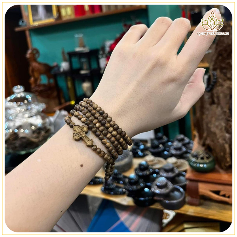 Vòng Tay Trầm Hương Tốc Mix Thánh Giá - Vòng tay Công Giáo - Lạc Việt Trầm Hương