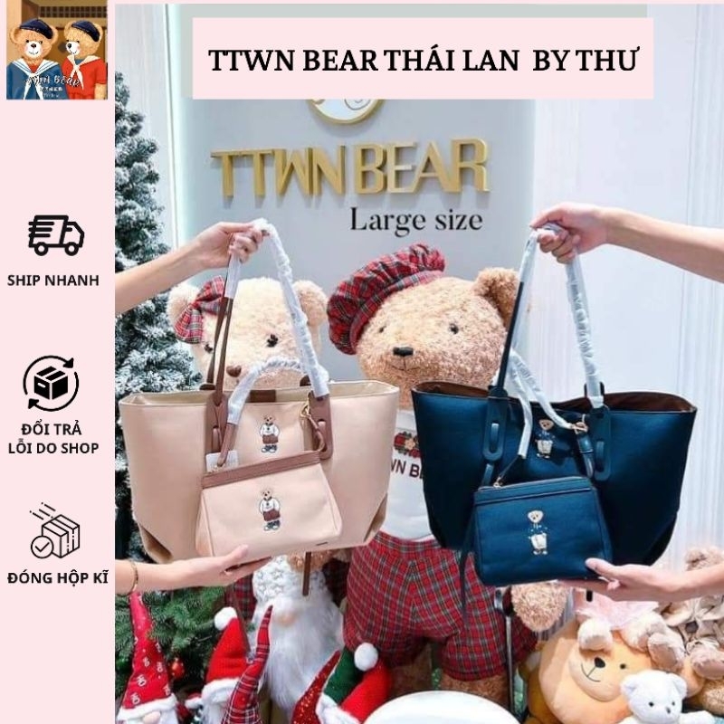 Túi Tote Vải Da 2 màu đen , kem TTWB BEAR THÁI LAN TN 3533