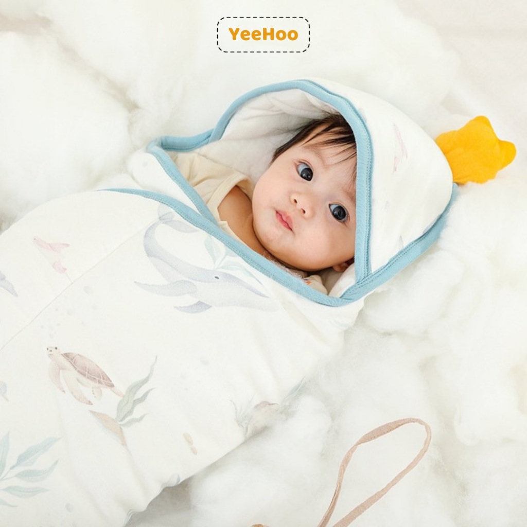 Chăn Ủ Túi Ngủ choàng Ủ Trần Bông Sơ Sinh YeeHoo Cho Bé 0 - 6 Tháng 3 Lớp Dày Dặn Giữ Ấm