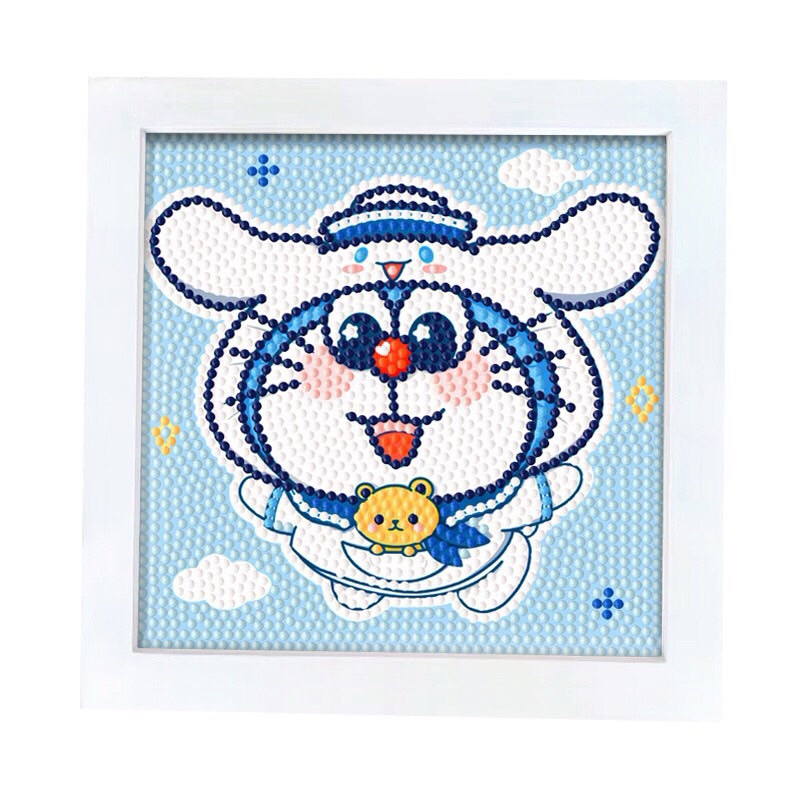 Tranh đính đá Doremon 18x18 kèm khung nhựa