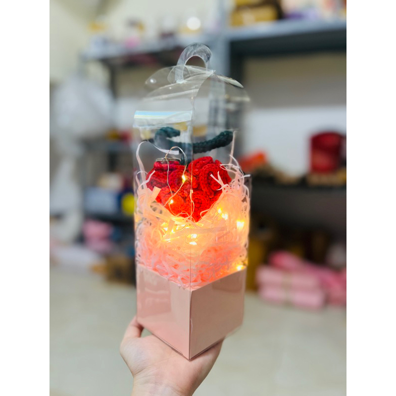 Hộp nhựa Mica đựng hoa len, thú len, hoa sáp, hoa handmade kẽm nhung siêu xinh xắn