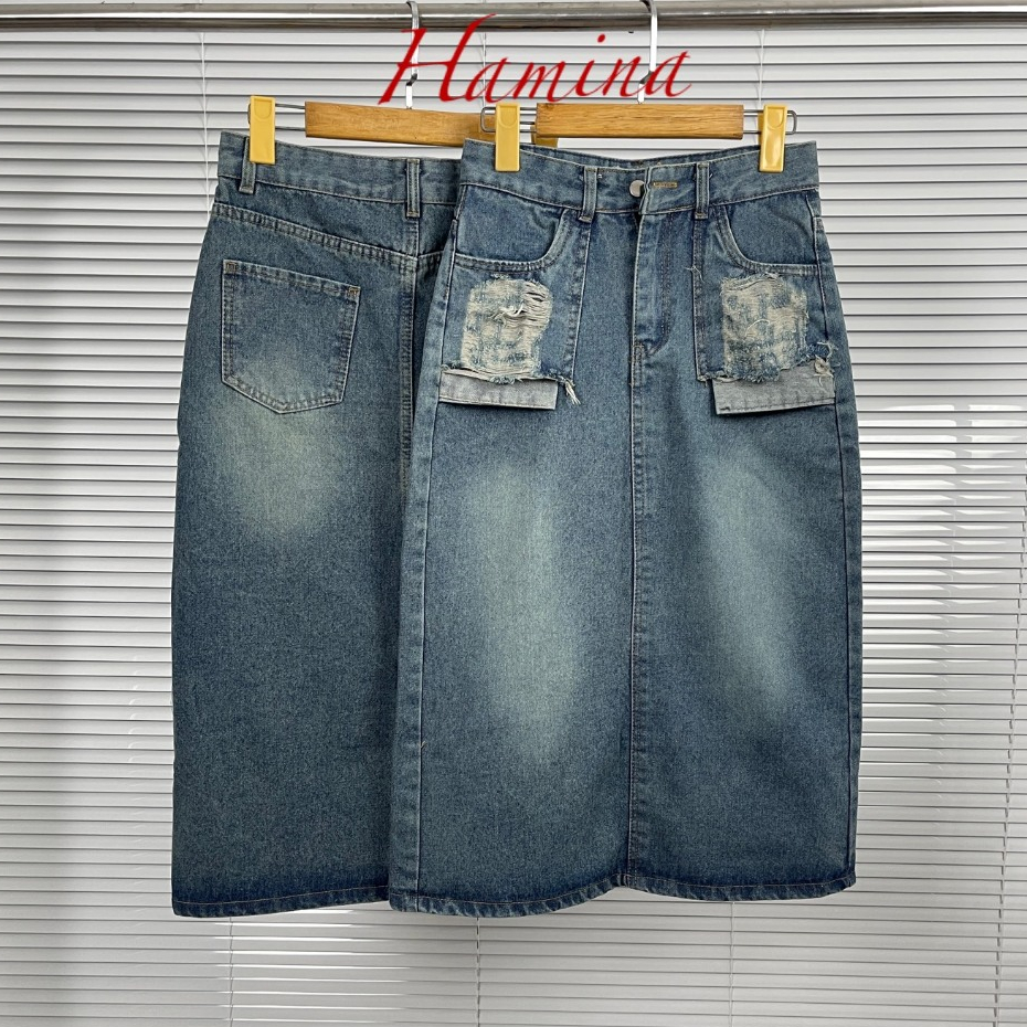 Chân Váy Jeans Dáng Dài Hamina, Váy Jean Mùa Đông Hàng Xuất Khẩu