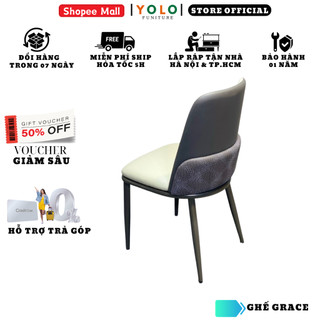 Ghế Ăn Bọc Da Pu YoLo Grace, Chân Sắt Sơn Tĩnh Điện. Nhập Khẩu Cao Cấp Hiện Đại, Phù Hợp Căn Hộ Chung Cư Gia Đình