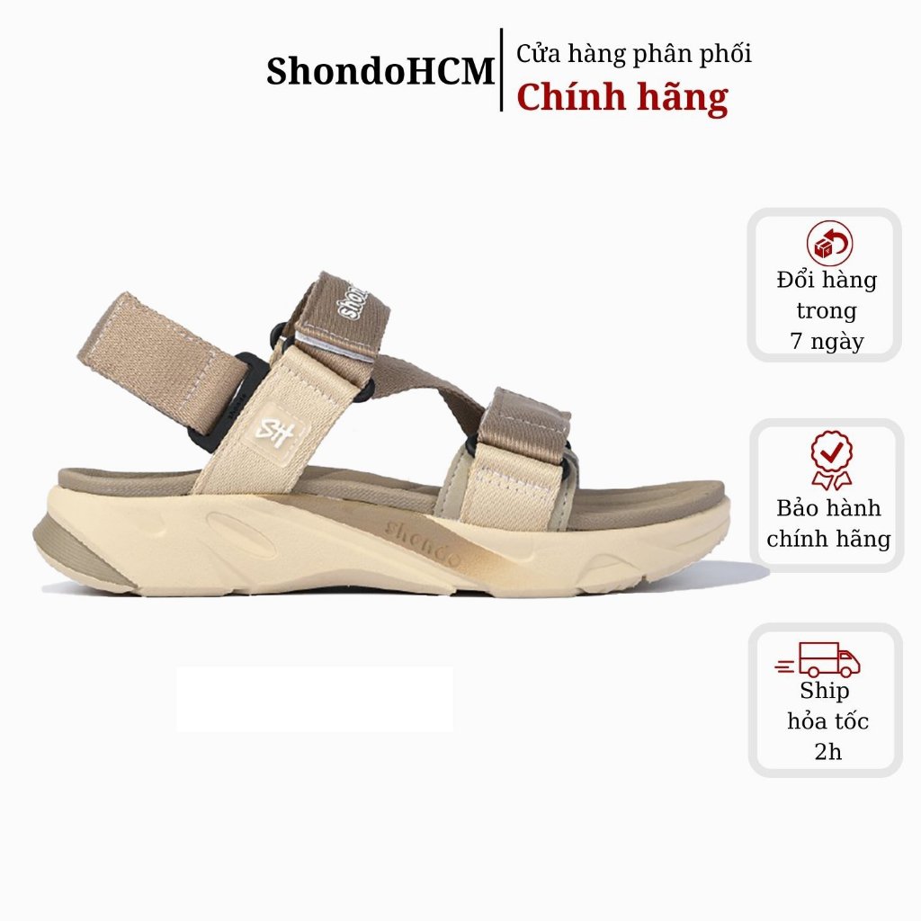 Giày sandals nam nữ Shondo F8 Ver.2 be phối nâu F8M2595