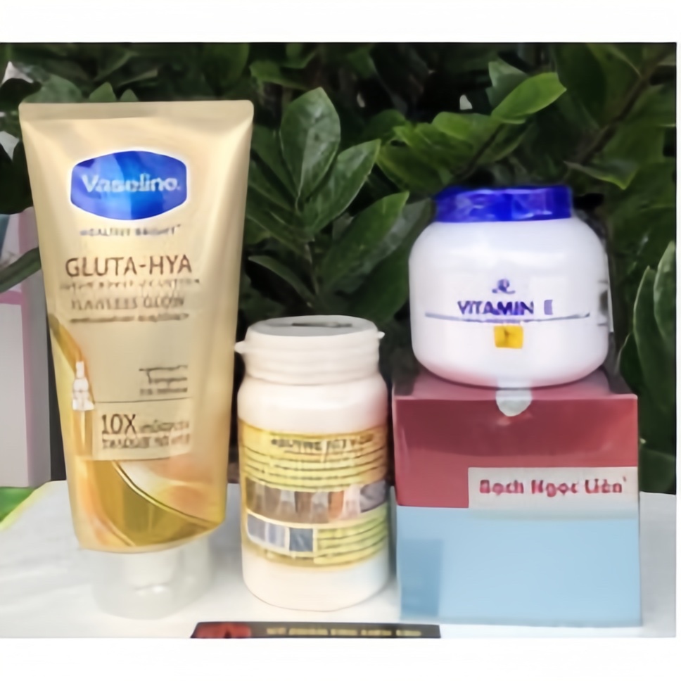 COMBO 4 MÓN Siêu dưỡng trắng Kem body bạch ngọc liên + vaseline x10 +abutine + vitamin e