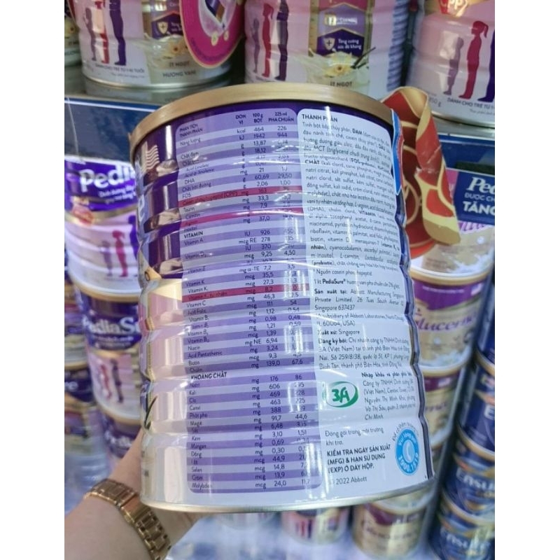 Sữa Bột Pediasure 1,6kg hương Vani Mẫu ít ngọt, Date xa