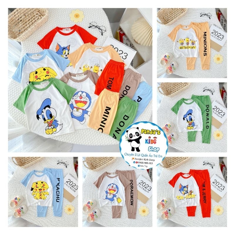 Tay ngắn quần dài (TNQD) minkymom hình in thấm vải size 8-30kg