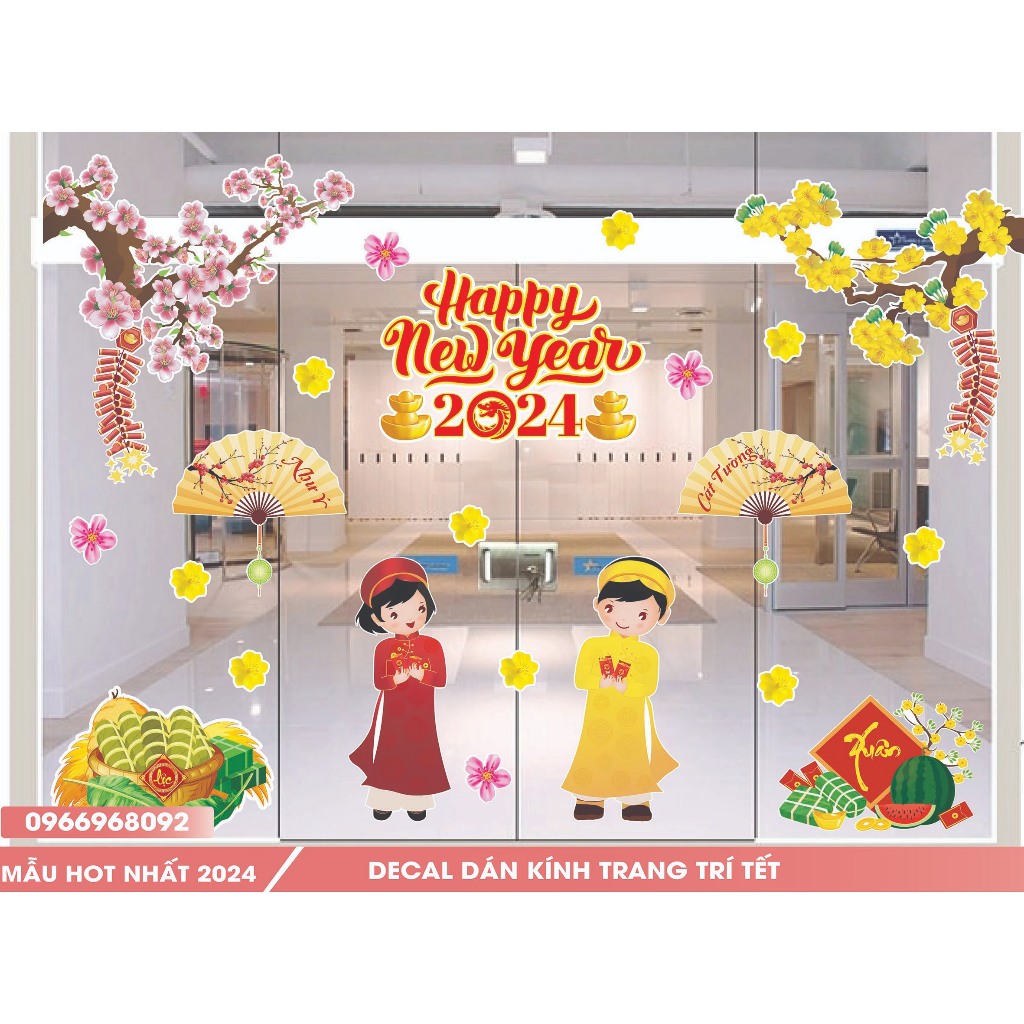 Combo Decal Trang trí Tết 2024- Trang Trí Nhà cửa, Dán Kính Dán Tường - Decal Tết 2024- size lớn 70x100