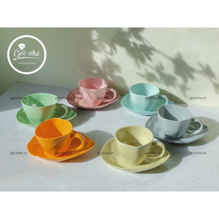 Set tách/ly sứ xương cao cấp uống trà/cafe tông màu cực xinh