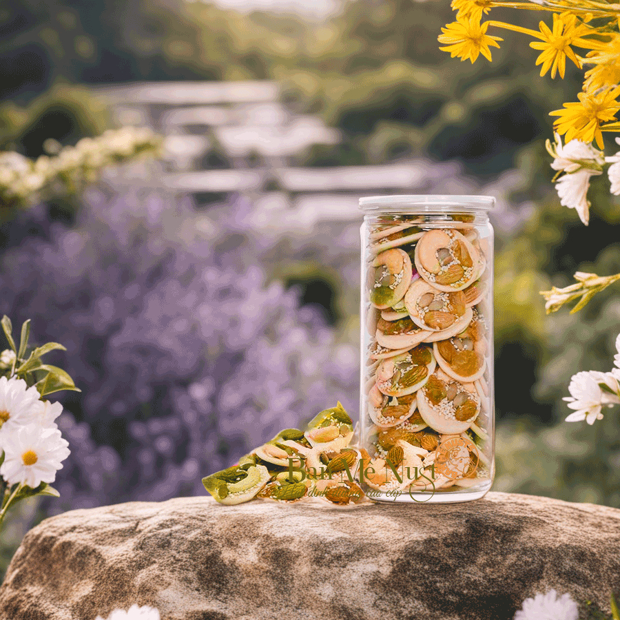 Bánh Đồng Tiền Mix Hạt, Giàu Dinh Dưỡng: Hạt Điều, Hạnh Nhân, Nho khô, mè, mạch nha..bánh mix hạt, hạt điều