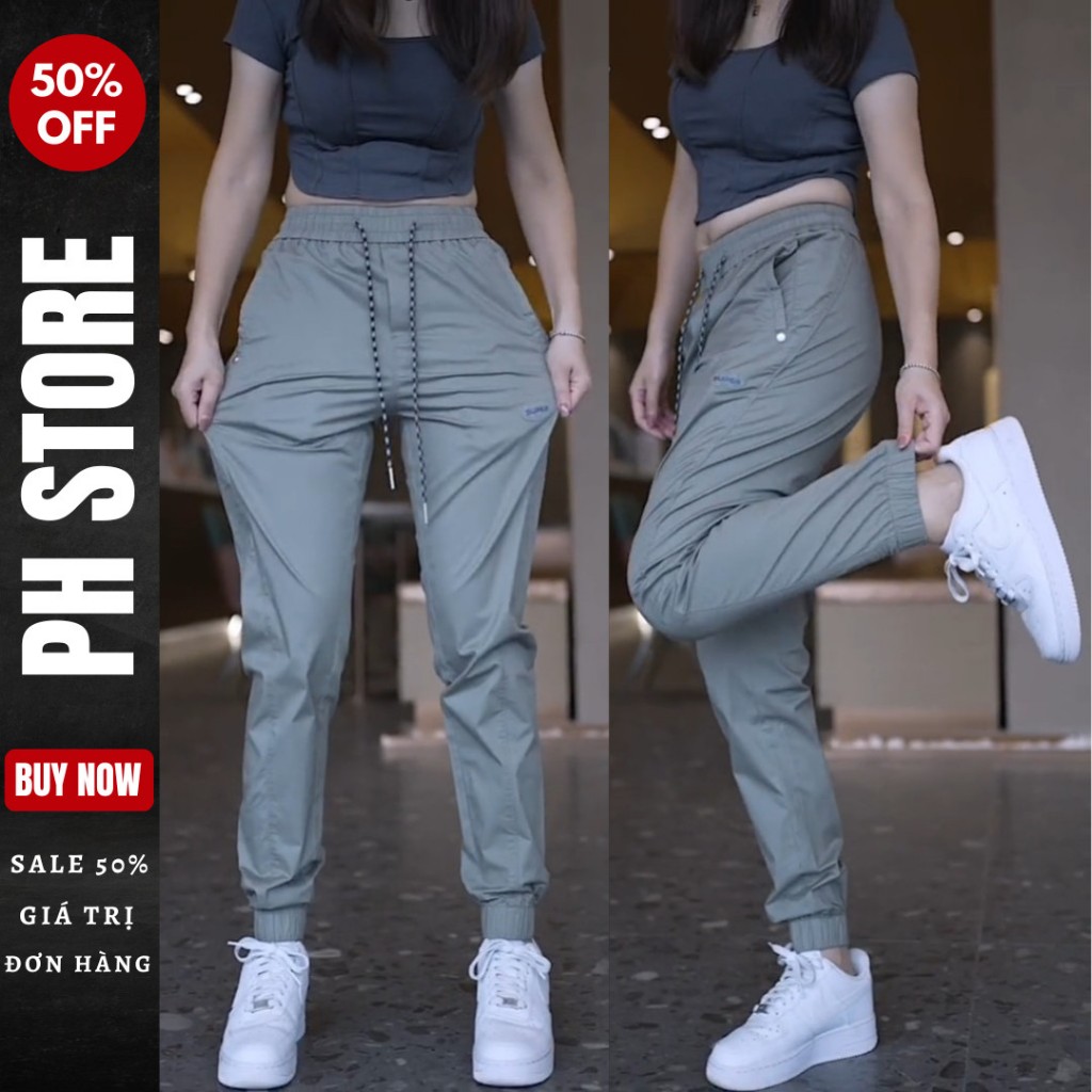 Quần Jogger nữ PH204 trơn cạp chun chất vải thun viền ly đứng form dáng thể thao