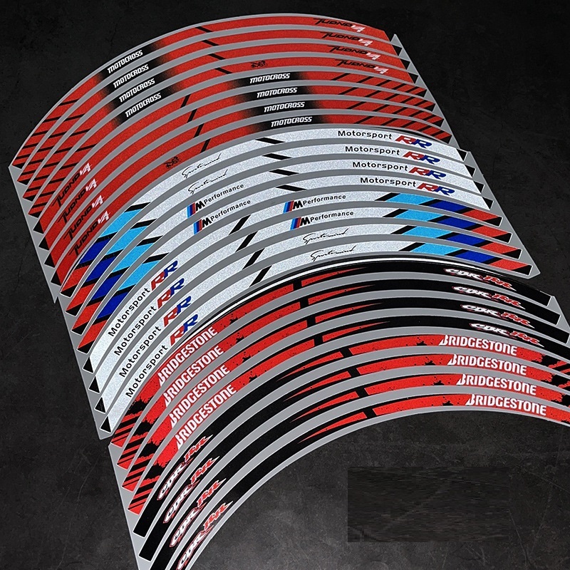 Bộ tem dán viền mâm, decal dán vành mâm phản quang, dán chỉ mâm xe máy, ô tô, xe điện ,size mâm 17-18 inch