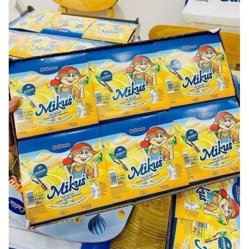 Vỉ 4 hộp Váng sữa MIKUS xuất xứ Ba Lan vị vani  60g