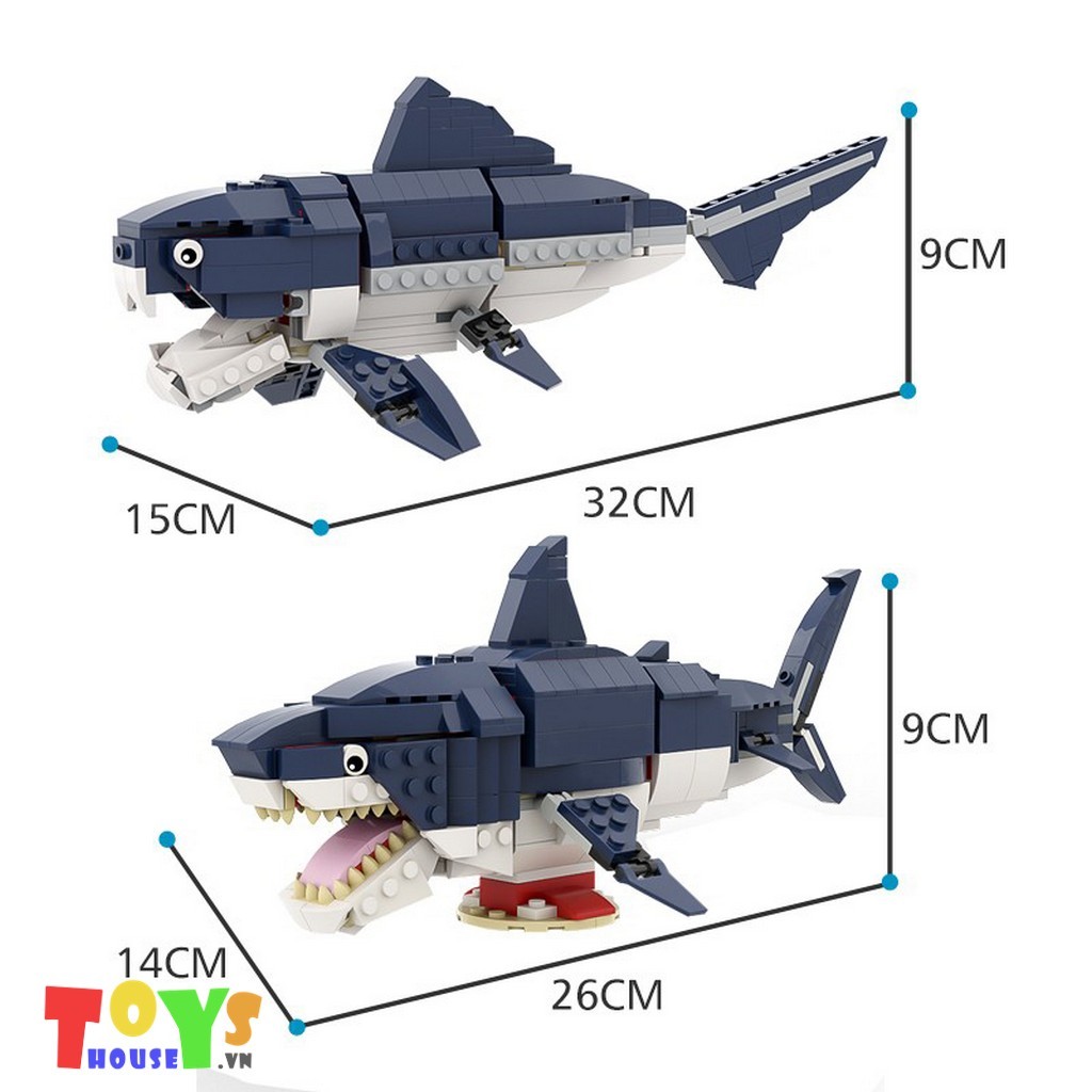 Đồ chơi lắp ráp 7 quái vật biển Megalodon Plesiosaur Mosasaurus Liopleurodon Helicoprion Dunkleosteus Ichthyosaur