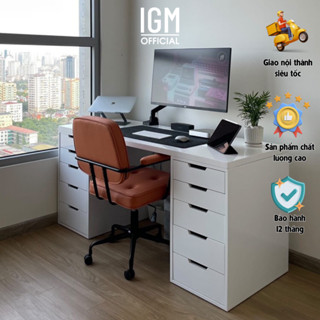 Bàn IKEA 2 Hộc Tủ Trắng IGM Chất Liệu Gỗ MDF Phủ Melamine/ Gỗ Cao Su Cao Cấp