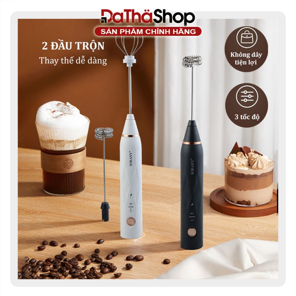 Máy Đánh Trứng SOKANY Tạo Bọt Cà Phê Cầm Tay SẠC PIN 3 Tốc Độ Đánh, Nhỏ Gọn, Dễ Tháo Lắp