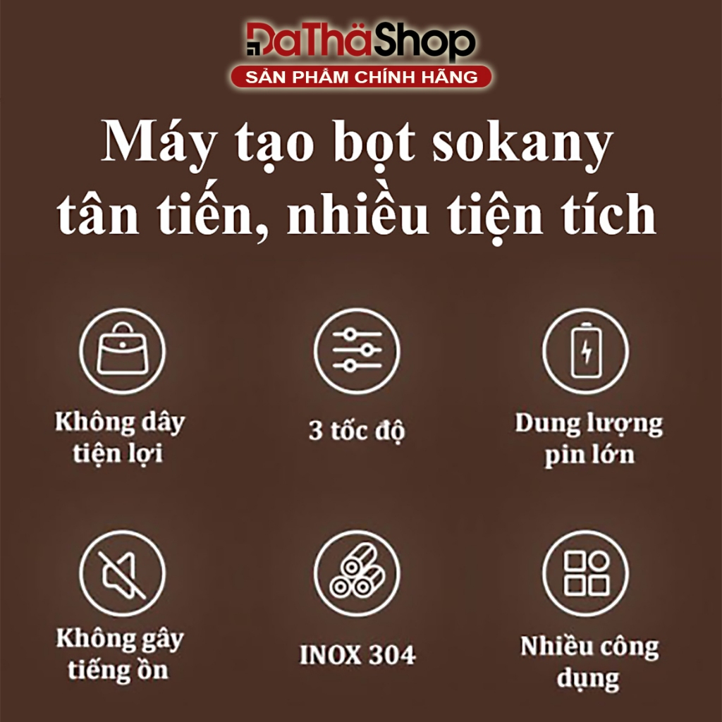 Máy Đánh Trứng SOKANY Tạo Bọt Cà Phê Cầm Tay SẠC PIN 3 Tốc Độ Đánh, Nhỏ Gọn, Dễ Tháo Lắp