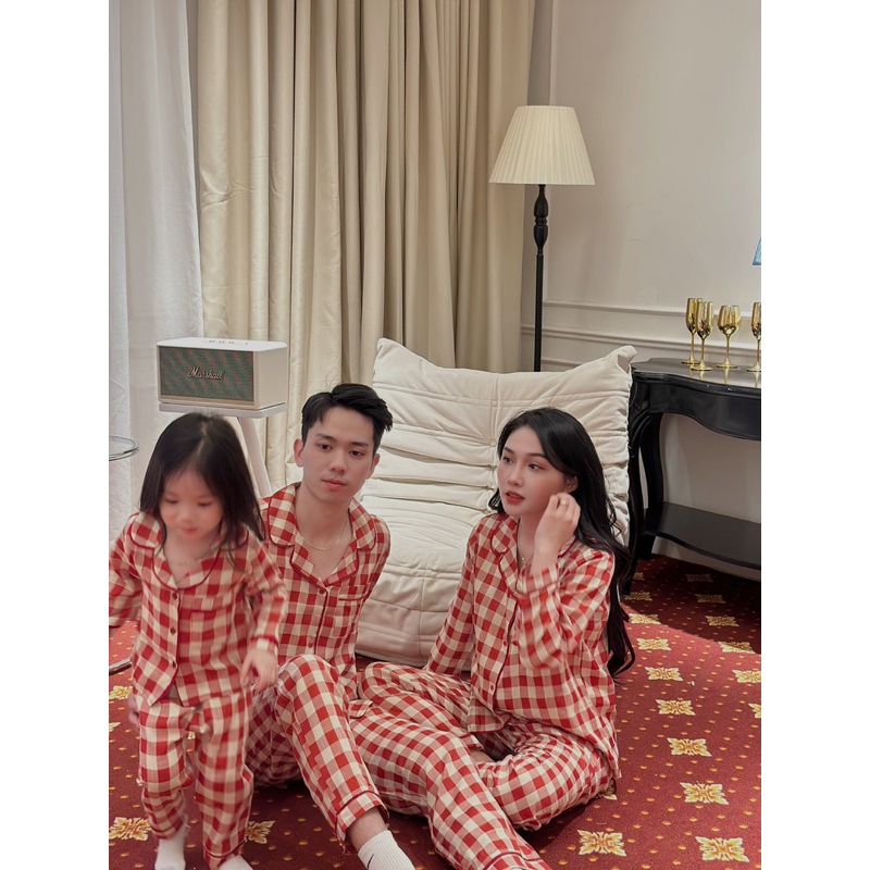 Bộ pijama dài tay quần dàu chất thô đũi kẻ dáng basic có set cả nhà