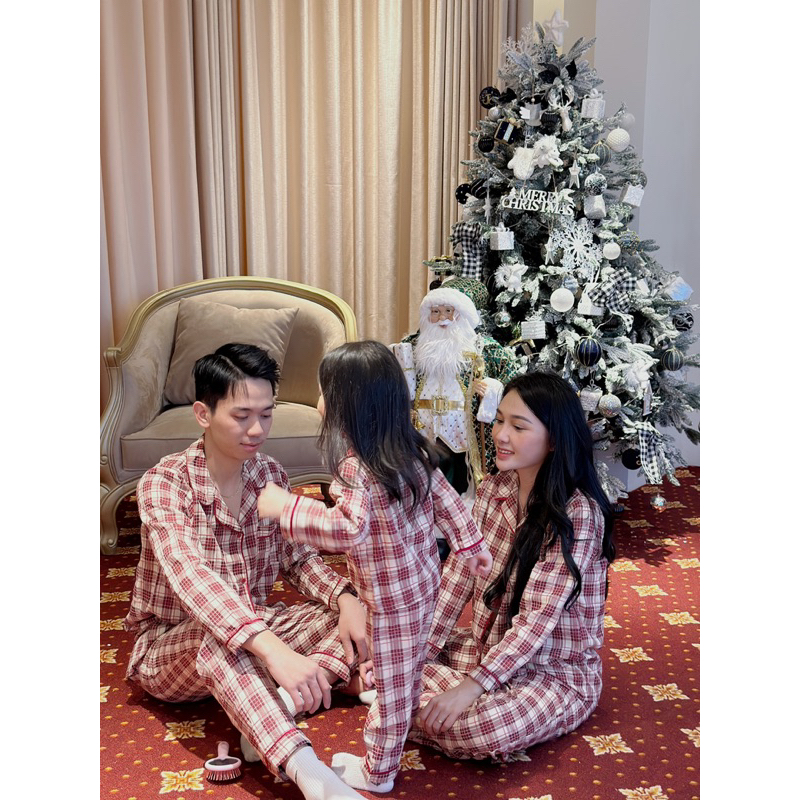 Bộ pijama dài tay quần dàu chất thô đũi kẻ dáng basic có set cả nhà