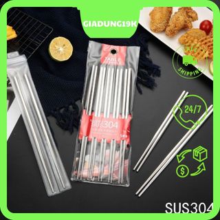Bộ 5 đôi đũa inox 304 cao cấp Hàn Quốc - Đũa Inox 304 Chống Trượt Hàn Quốc
