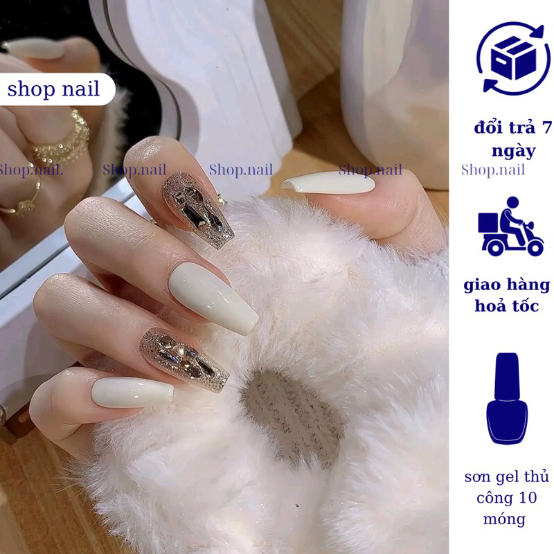 Nailbox thết kế sang trọng đính nơ màu thạch , mẫu nail xinh , móng tay giả 10 móng Hà nội