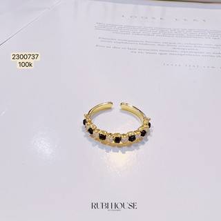 Nhẫn hạt đá đen mix trắng freesize