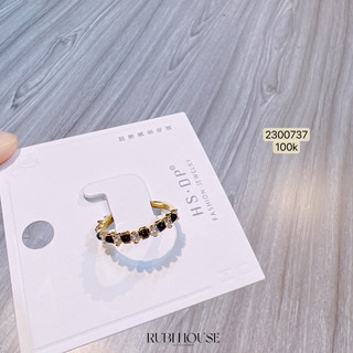 Nhẫn hạt đá đen mix trắng freesize