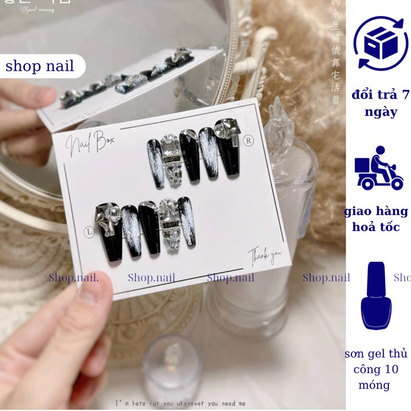 Nail box thiết kế đính đá sang trọng , mẫu nail đẹp , móng tay giả đính nơ