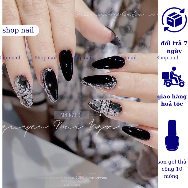 Móng tay giả đính nơ thiết kế ngắn , Nail box màu nhũ sang trọng 10 móng Thảo nail tặng kèm phụ kiện móng