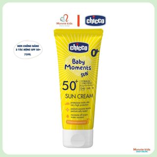 Kem chống nắng cho bé CHICCO SPF 50+ 75ml, kem chống nắng dưỡng da cấp ẩm - Monnie Kids