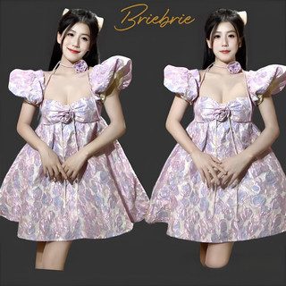 Đầm trễ vai gấm hoa cao cấp Briebrie - 031
